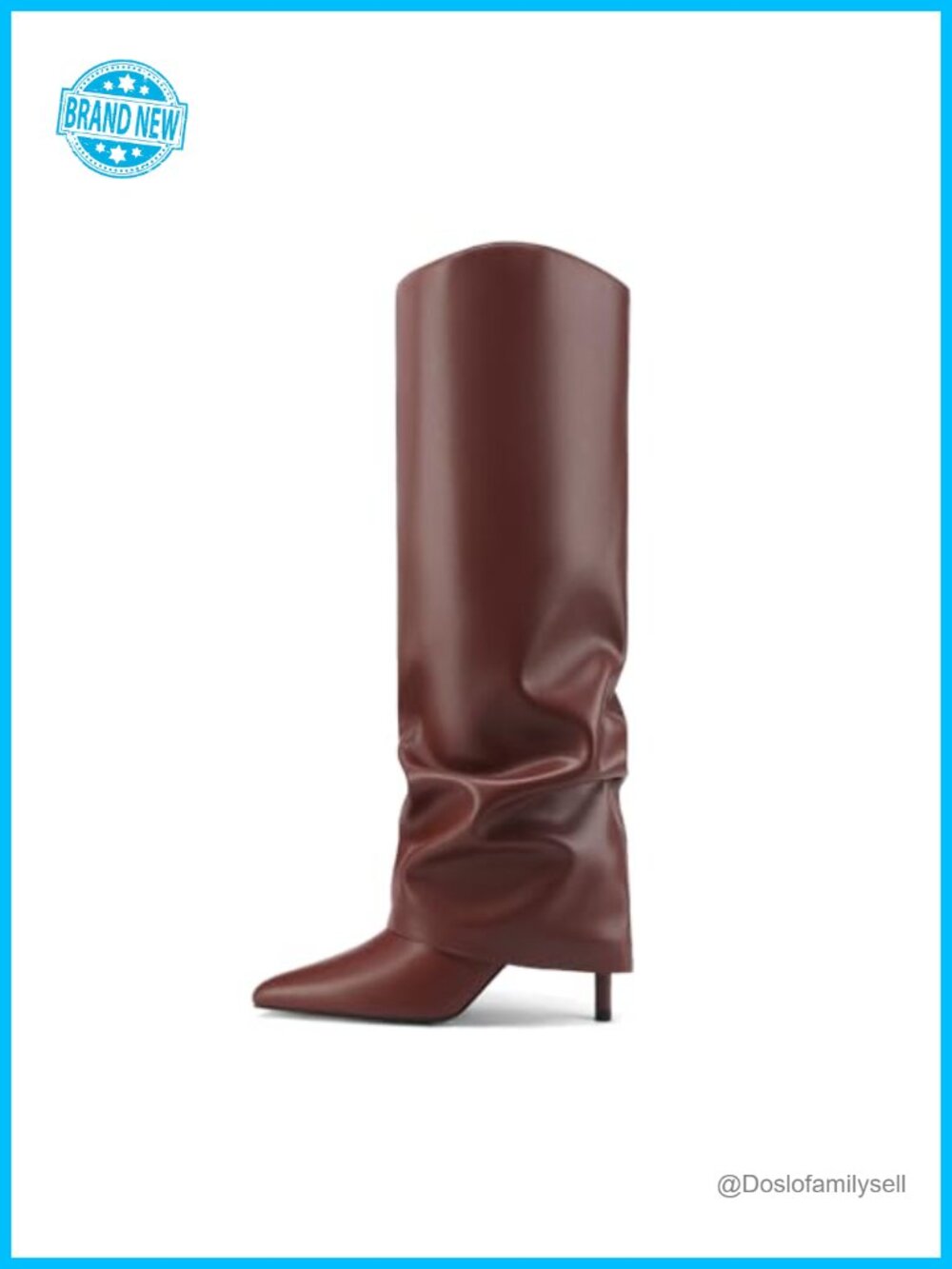 Women's Fold Over Knee High Boots Pointed Toe Stiletto Heel Faux Leather
